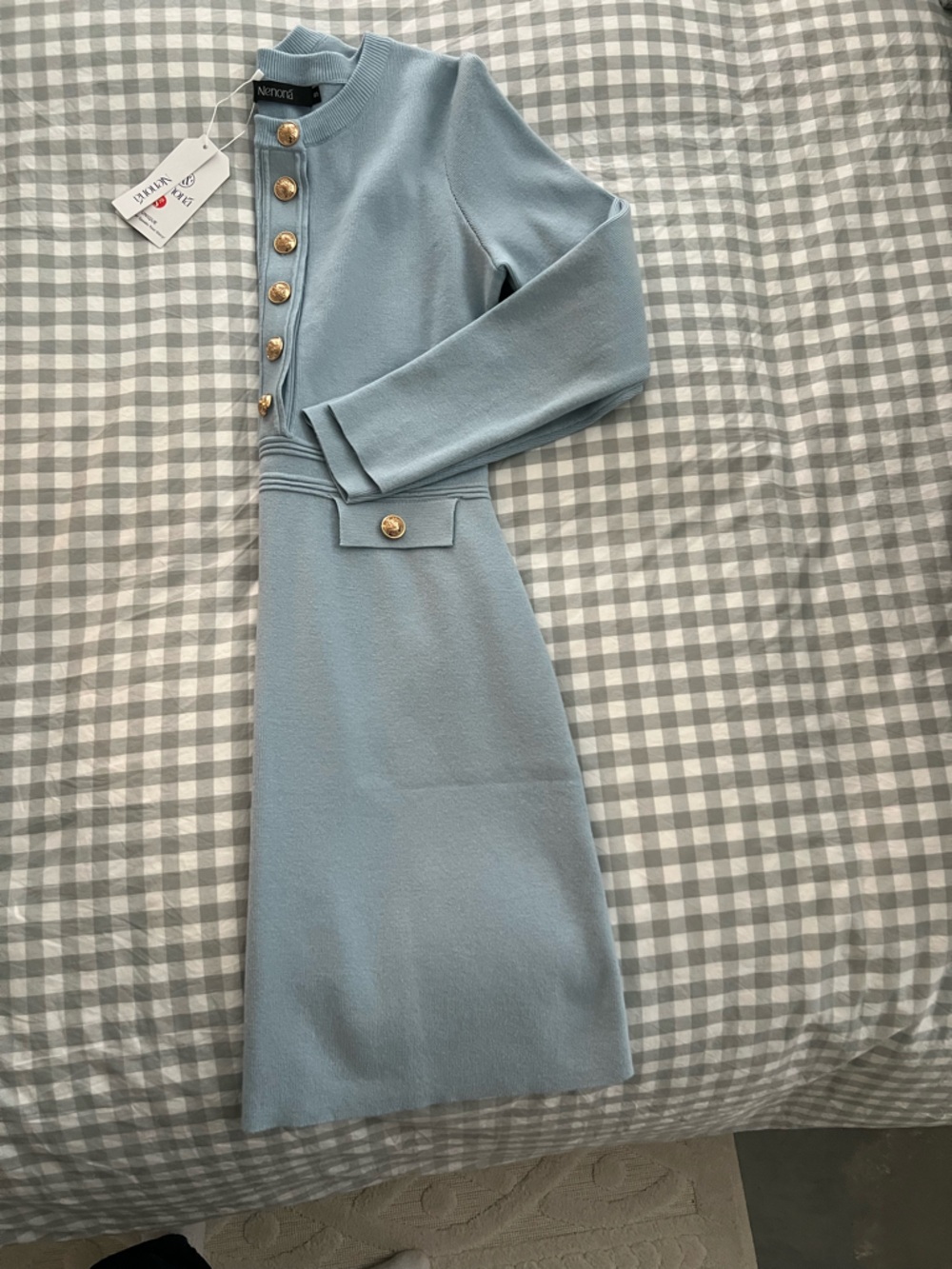 Light Blue Knit Button-Front Dress